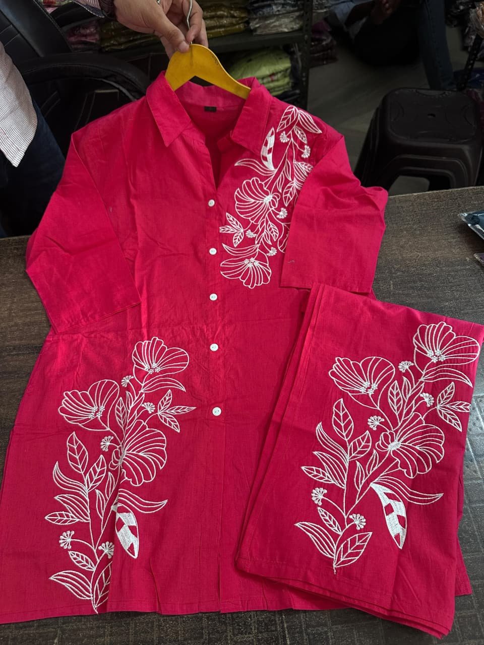 Pink Embroidered Cotton Co-Ord Set